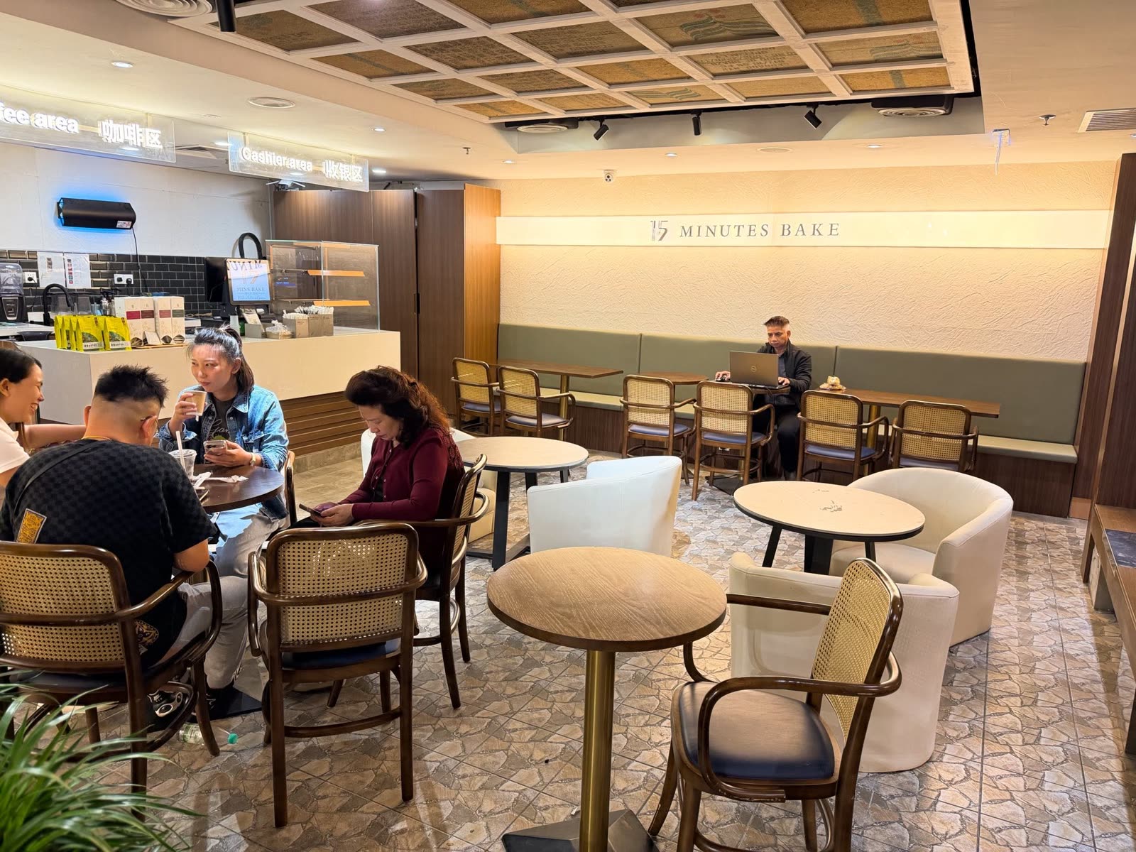Cafe seating area with cane chairs
